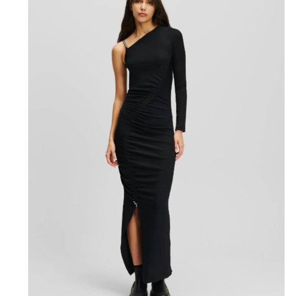 Karl Lagerfeld Jeans Ruched Assymetric Maxi Dress - Picture 1 of 7